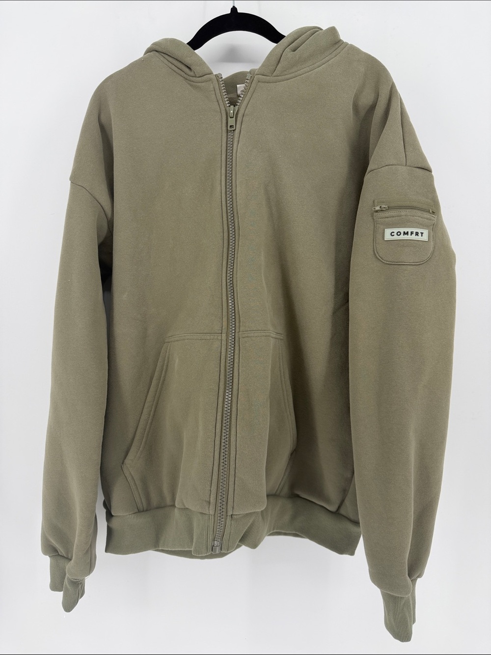 Comfrt 2XL Olive Green Full Zip Hoodie Oversized Heavyweight Pocket Sleeve